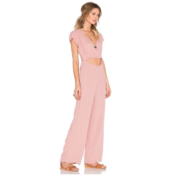 Revolve Privacy Please Jumpsuit Wilmot Polka Dot in Yvonne Pink & White Sz S - Picture 2 of 10